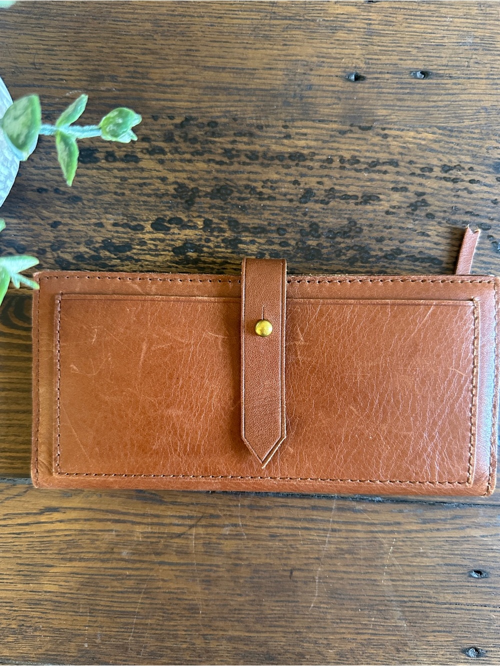 Madewell The Leather Post Wallet Cognac Brown Genuine Leather